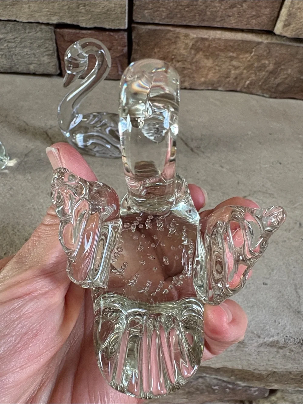 Set of 3 clear blown glass swans